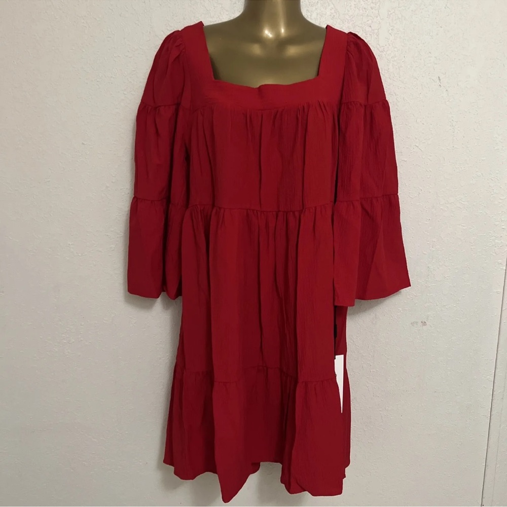 New Calvin Klein NWT  True RED scuba Crepe Dress 3/5 Bell Sleeves size 10
